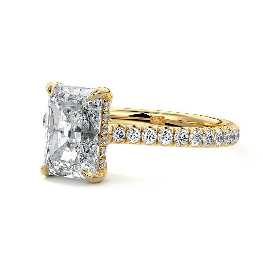Kira - Radiant Yellow Gold Engagement Ring Detail View | Nura Lab