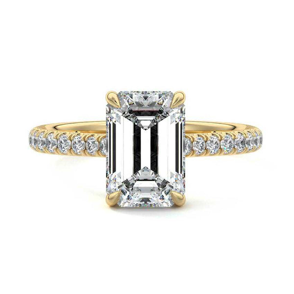 Kira - Emerald Cut Hidden Halo Pavé Lab Grown Diamond Engagement Ring