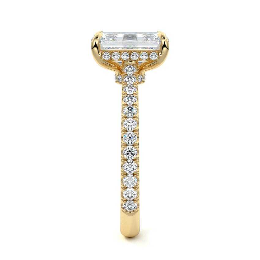 Kira - Emerald Cut Yellow Gold Engagement Ring Side View | Nura Lab