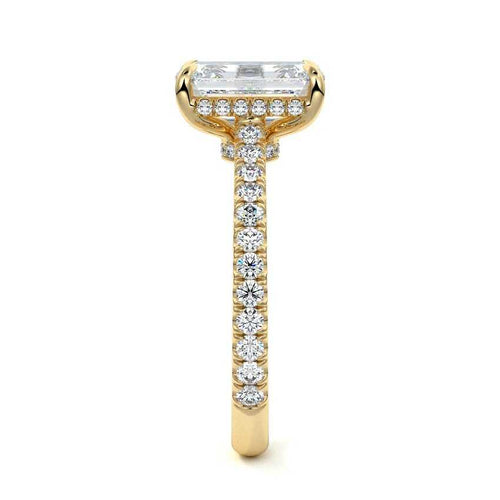 Kira - Emerald Cut Yellow Gold Engagement Ring Side View | Nura Lab