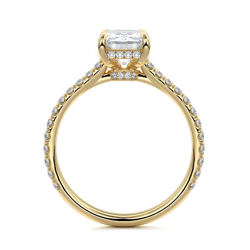 Kira - Emerald Cut Yellow Gold Engagement Ring Profile View | Nura Lab