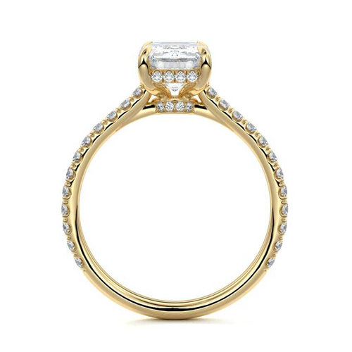 Kira - Emerald Cut Yellow Gold Engagement Ring Profile View | Nura Lab