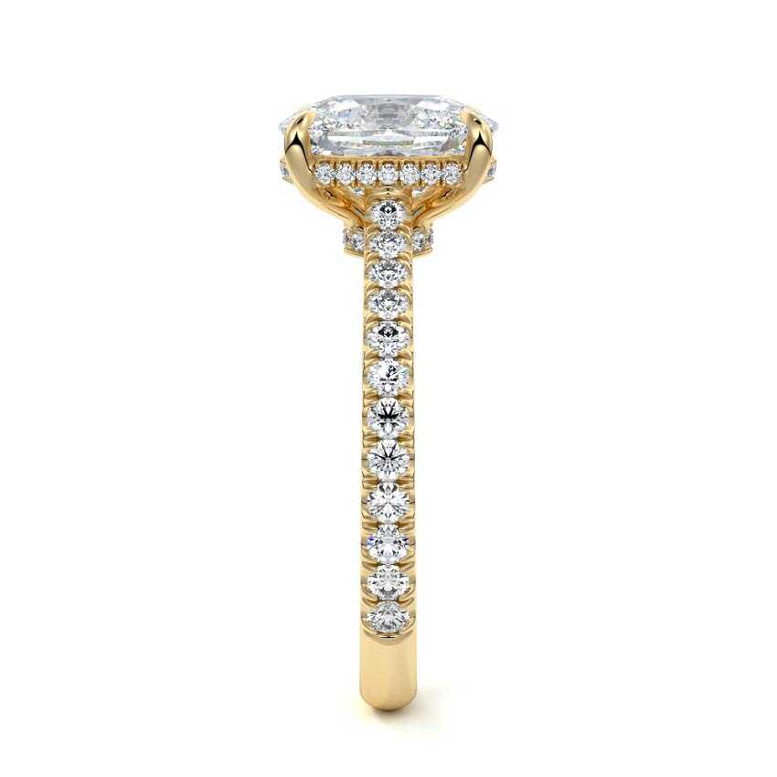 Kira - Cushion Yellow Gold Engagement Ring Side View | Nura Lab