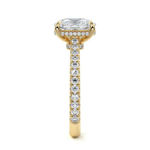 Kira - Cushion Yellow Gold Engagement Ring Side View | Nura Lab