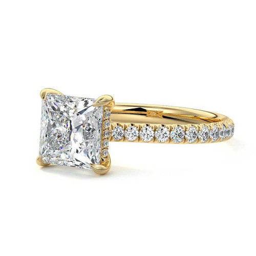 Kira - Princess Yellow Gold Engagement Ring Detail View | Nura Lab