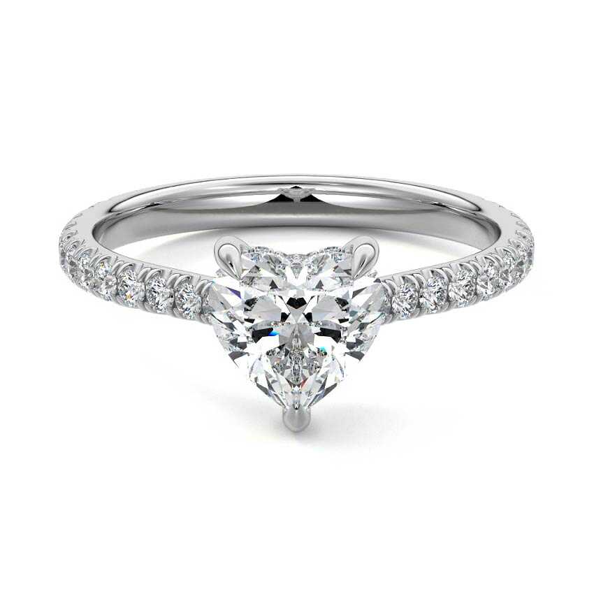 Kira heart hidden halo pavé lab grown diamond engagement ring in platinum