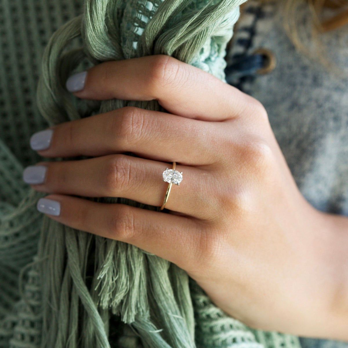 Lilou - Oval Yellow Gold Engagement Ring Angle View | Nura Lab