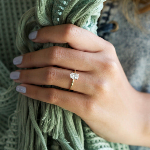 Lilou - Oval Yellow Gold Engagement Ring Angle View | Nura Lab