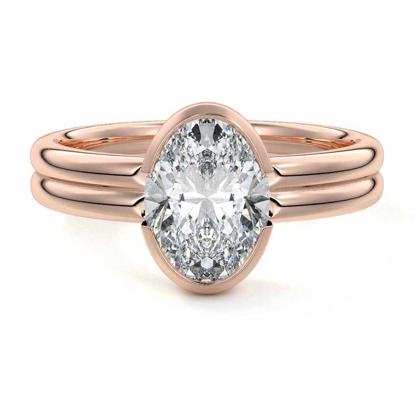 Lorena oval double band bezel solitaire lab grown diamond engagement ring in rose gold