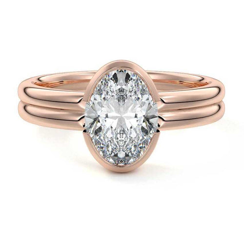 Lorena oval double band bezel solitaire lab grown diamond engagement ring in rose gold