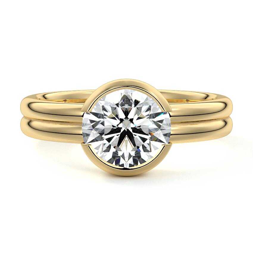 Lorena round double band bezel solitaire lab grown diamond engagement ring in yellow gold