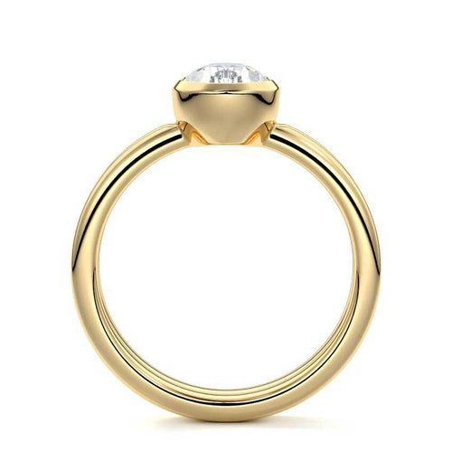 Lorena pear double band bezel solitaire lab grown diamond engagement ring in yellow gold