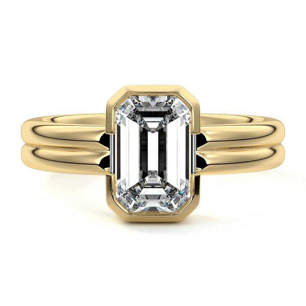Lorena - Emerald Cut Double Band Bezel Solitaire Lab Grown Diamond Engagement Ring