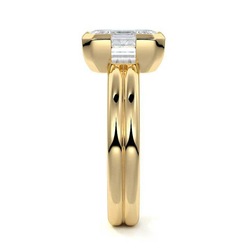 Lorena - Emerald Cut Yellow Gold Engagement Ring Side View | Nura Lab
