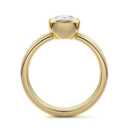 Lorena cushion double band bezel solitaire lab grown diamond engagement ring in yellow gold