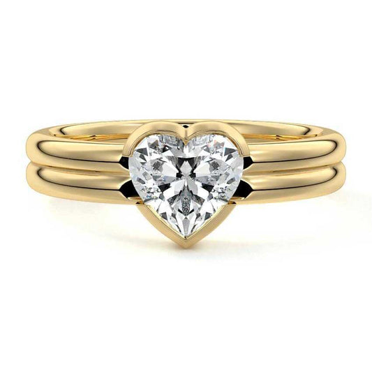 Lorena heart double band bezel solitaire lab grown diamond engagement ring in yellow gold