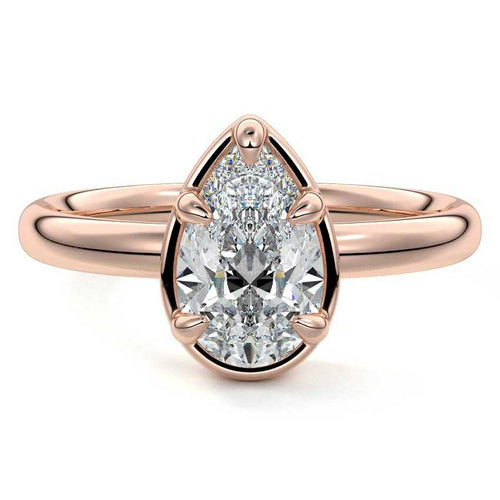 Maelle pear prong set solitaire lab grown diamond engagement ring in rose gold