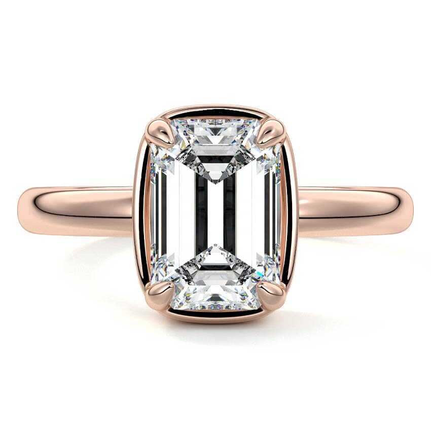 Maelle emerald cut bezel solitaire lab grown diamond engagement ring in rose gold
