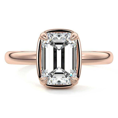 Maelle emerald cut bezel solitaire lab grown diamond engagement ring in rose gold