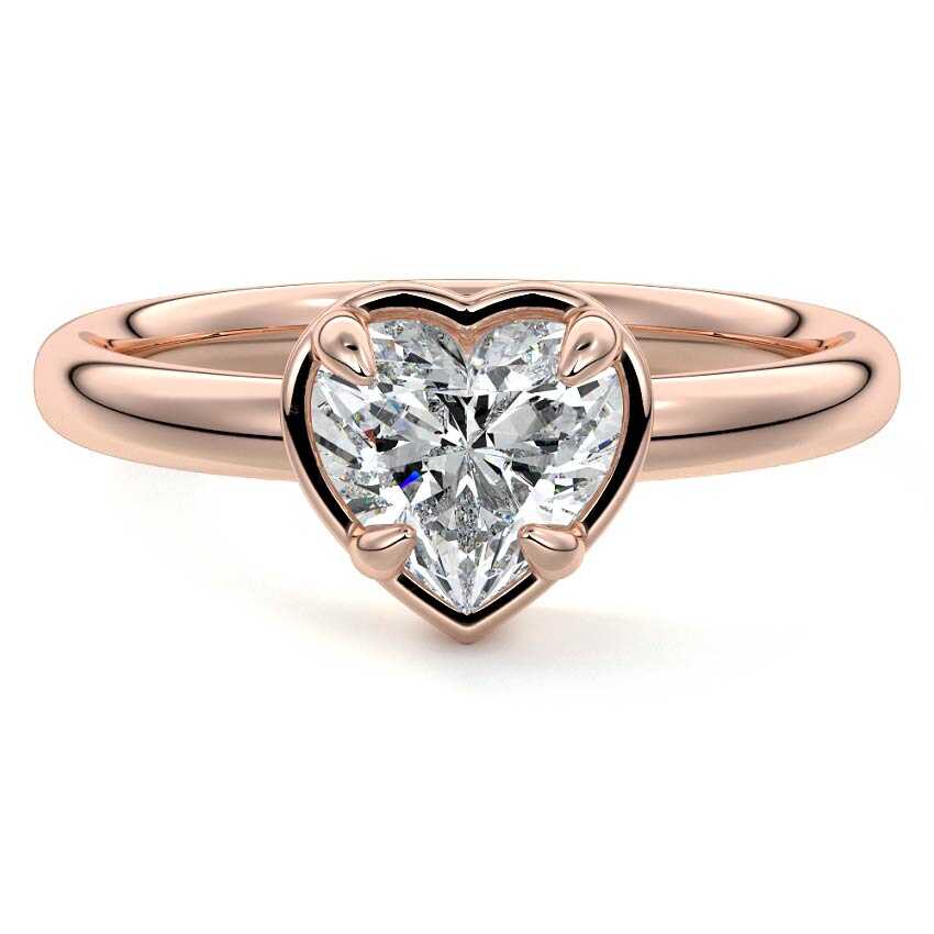 Maelle heart prong set solitaire lab grown diamond engagement ring in rose gold
