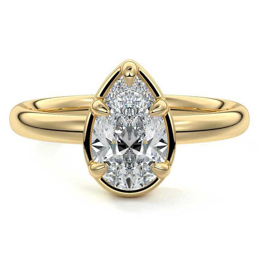 Maelle pear bezel solitaire lab grown diamond engagement ring in yellow gold