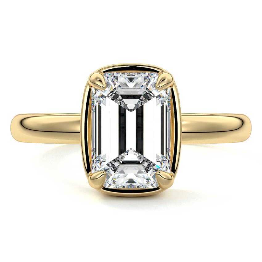 Maelle emerald cut bezel solitaire lab grown diamond engagement ring in yellow gold