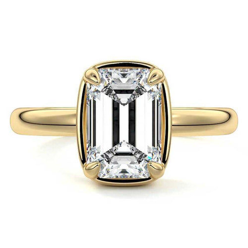 Maelle emerald cut bezel solitaire lab grown diamond engagement ring in yellow gold