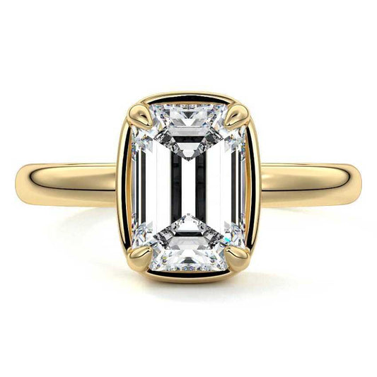 Maelle emerald cut bezel solitaire lab grown diamond engagement ring in yellow gold