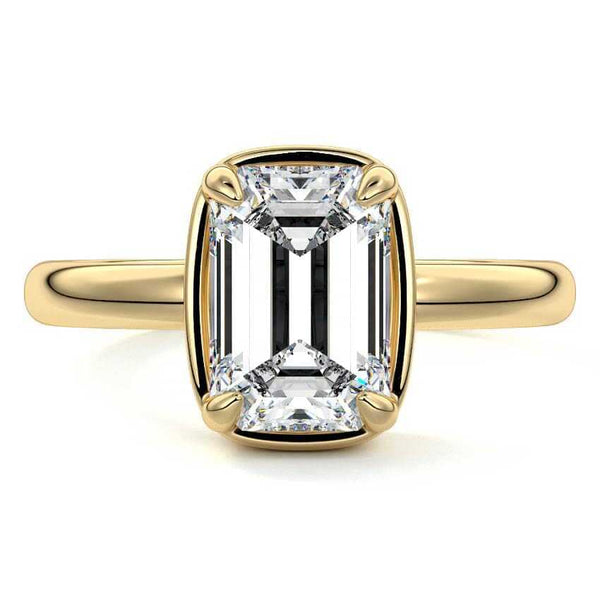 Maelle - Emerald Cut Bezel Solitaire Lab Grown Diamond Engagement Ring