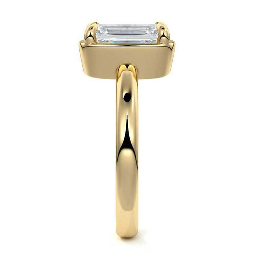 Maelle emerald cut bezel solitaire lab grown diamond engagement ring in yellow gold