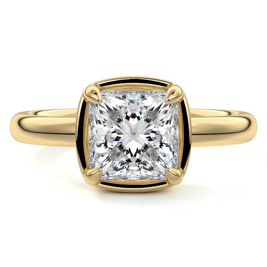 Maelle princess bezel solitaire lab grown diamond engagement ring in yellow gold