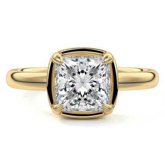 Maelle princess bezel solitaire lab grown diamond engagement ring in yellow gold