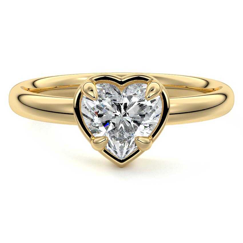 Maelle heart prong set solitaire lab grown diamond engagement ring in yellow gold