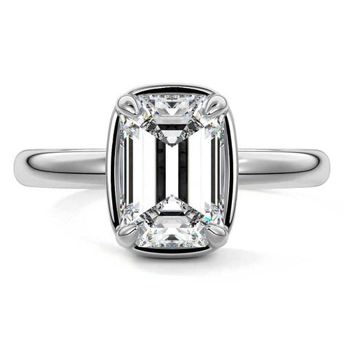 Maelle emerald cut bezel solitaire lab grown diamond engagement ring in white gold