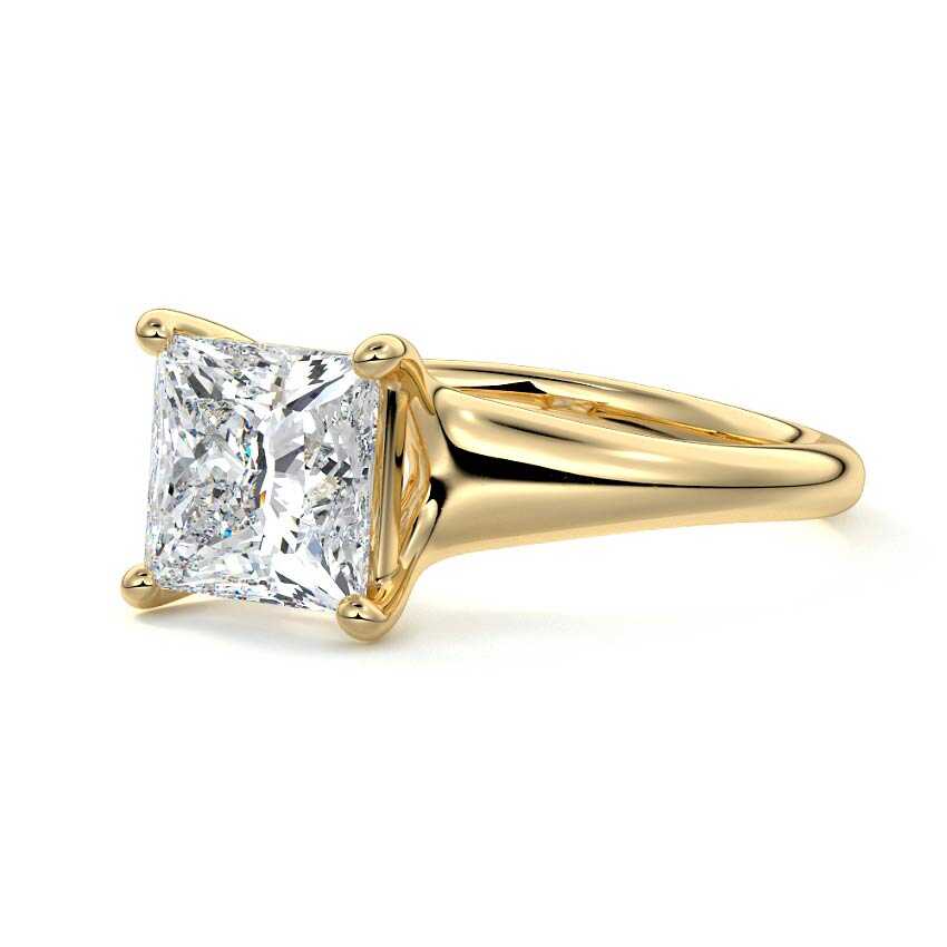 Maia princess tapered solitaire lab grown diamond engagement ring in yellow gold