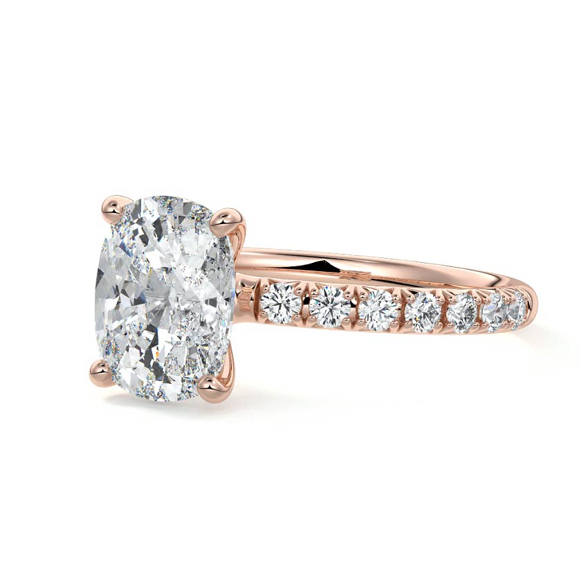Melina cushion pavé solitaire lab grown diamond engagement ring in rose gold