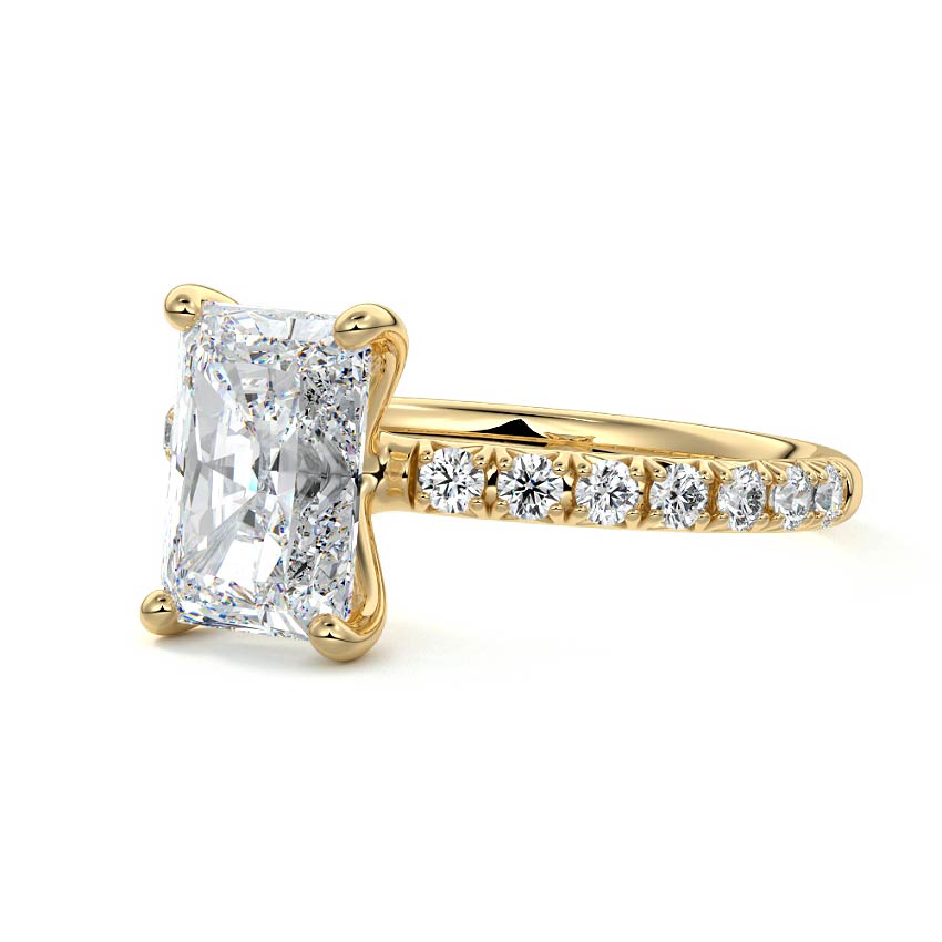 Melina radiant pavé solitaire lab grown diamond engagement ring in yellow gold
