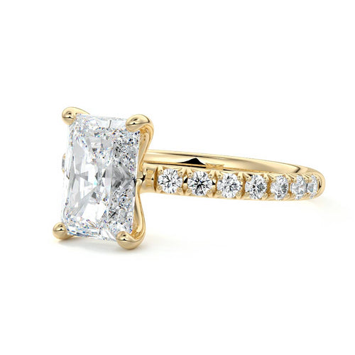 Melina radiant pavé solitaire lab grown diamond engagement ring in yellow gold