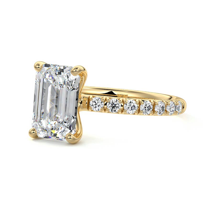 Melina - Emerald Cut Yellow Gold Engagement Ring Detail View | Nura Lab