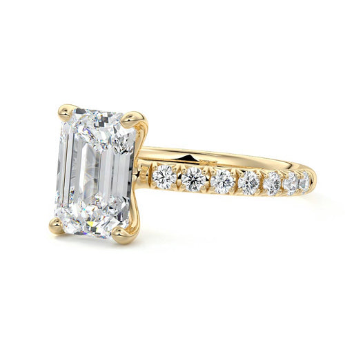 Melina - Emerald Cut Yellow Gold Engagement Ring Detail View | Nura Lab