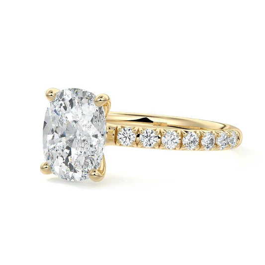 Melina cushion pavé solitaire lab grown diamond engagement ring in yellow gold