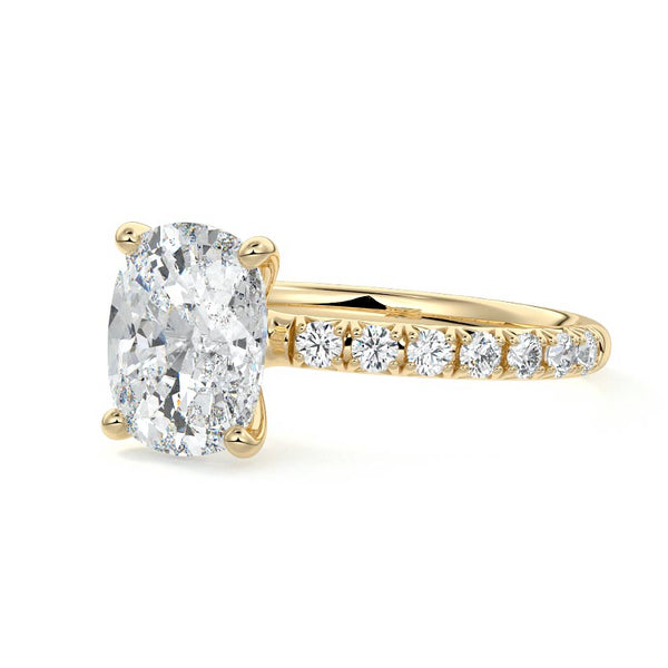 Melina - Cushion Pavé Solitaire Lab Grown Diamond Engagement Ring