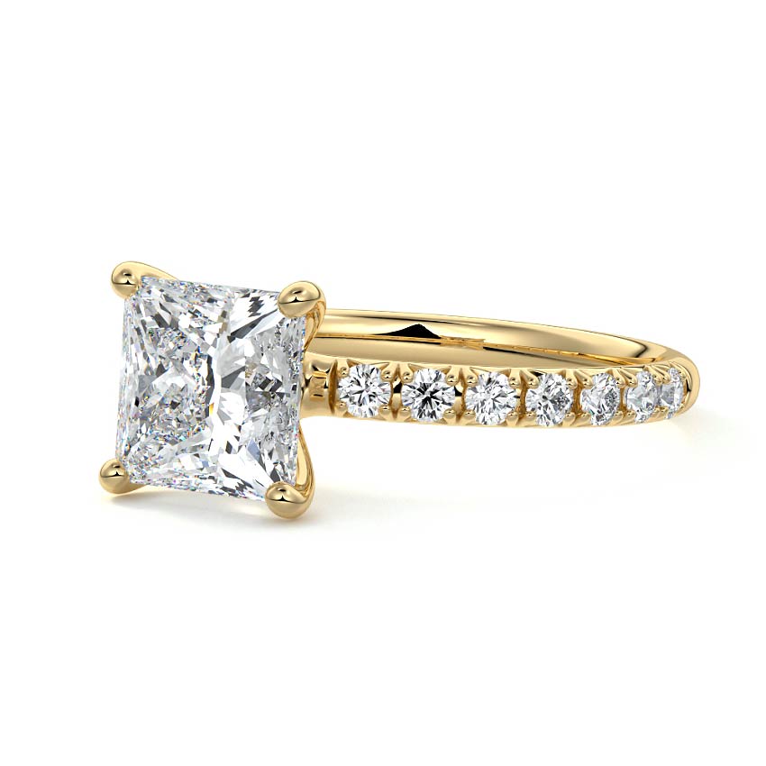 Melina - Princess Yellow Gold Engagement Ring Detail View | Nura Lab