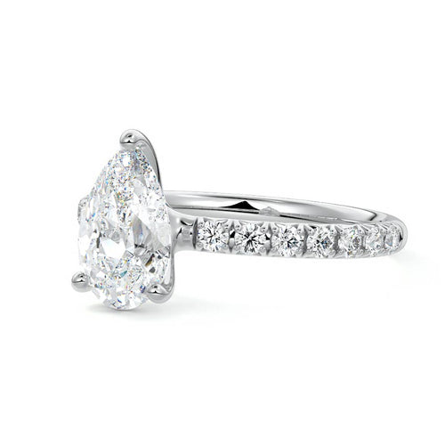Melina pear pavé solitaire lab grown diamond engagement ring in white gold
