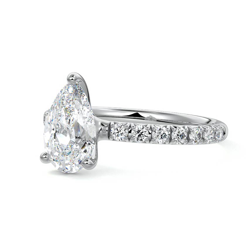 Melina pear pavé solitaire lab grown diamond engagement ring in platinum