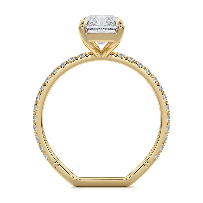 Mira - Radiant Yellow Gold Engagement Ring Profile View | Nura Lab