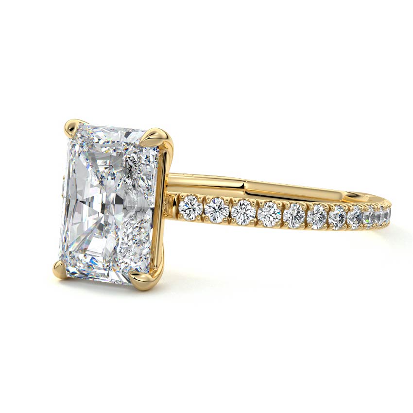 Mira - Radiant Yellow Gold Engagement Ring Detail View | Nura Lab