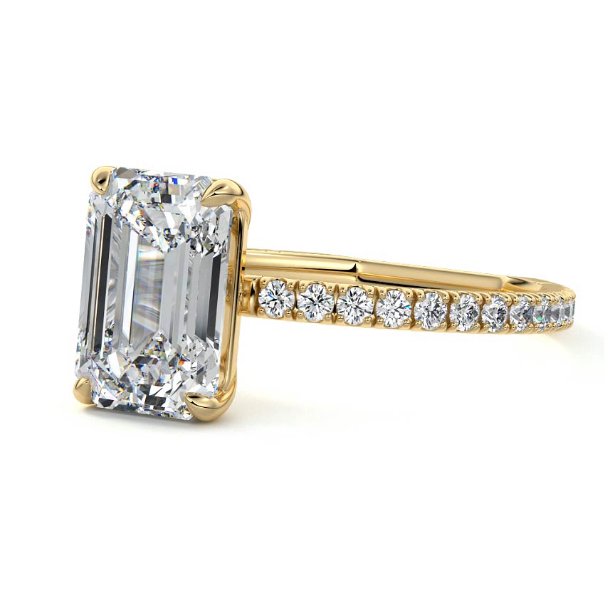 Mira - Emerald Cut Yellow Gold Engagement Ring Detail View | Nura Lab