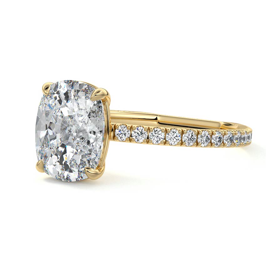Mira - Cushion Yellow Gold Engagement Ring Detail View | Nura Lab