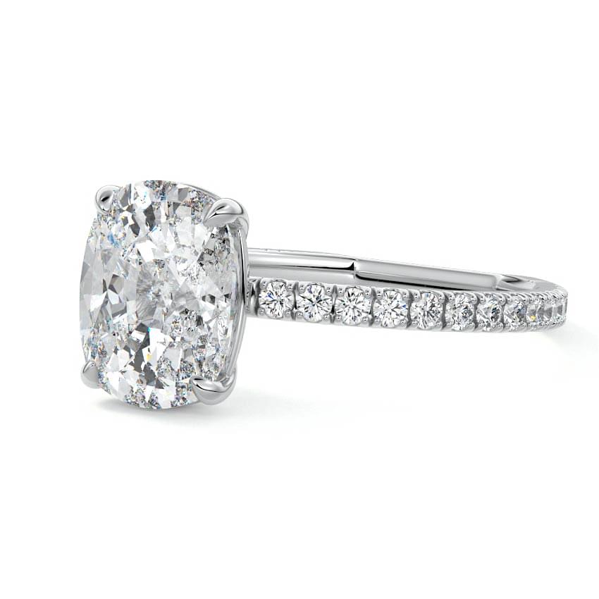 Mira cushion pavé solitaire lab grown diamond engagement ring in platinum